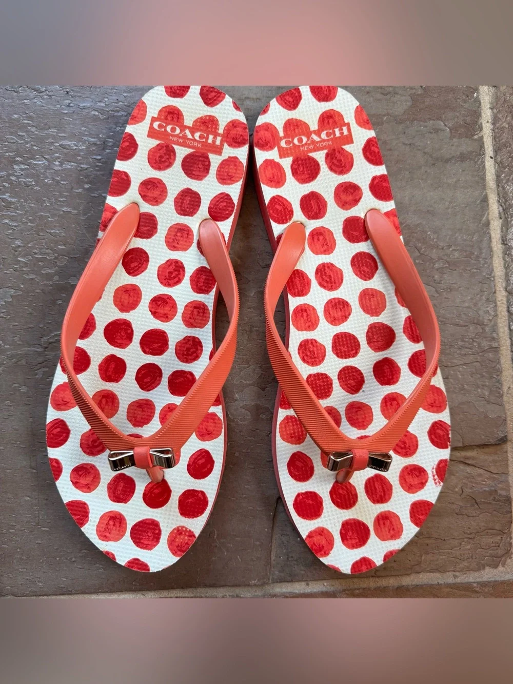 Coach Coral Polka Dot Flip Flop Sandals